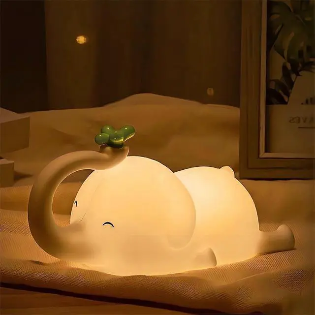Alt view image 2 of 5 - Ecocleanpath Cute Elephant Night Light - 3-Level Dimmable, USB Rechargeable, Timer, Nursery Lamp for Kids (White)
