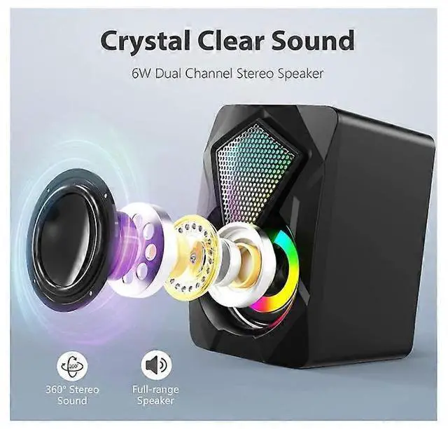 Alt view image 2 of 5 - Ecocleanpath 2.0 USB Gaming Speakers with RGB Lights, 3.5mm Aux for PC, Laptop, Phone (Black)