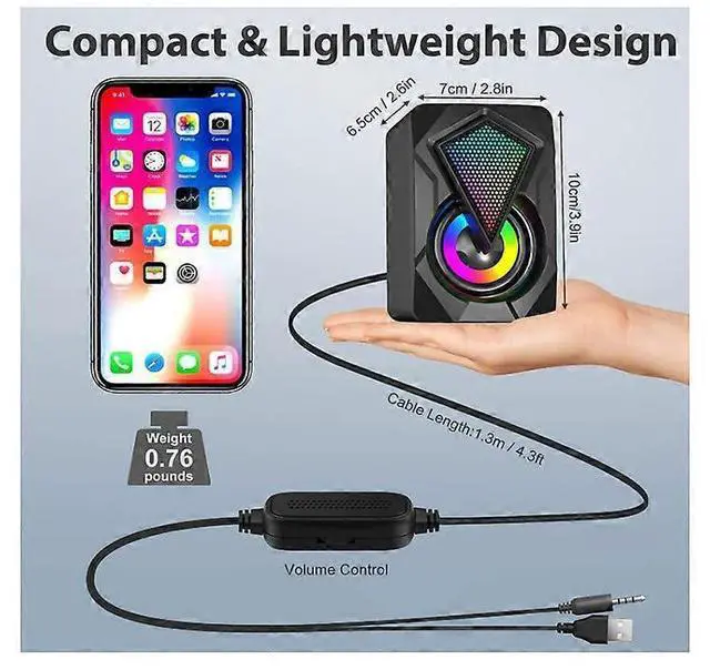 Alt view image 3 of 5 - Ecocleanpath 2.0 USB Gaming Speakers with RGB Lights, 3.5mm Aux for PC, Laptop, Phone (Black)