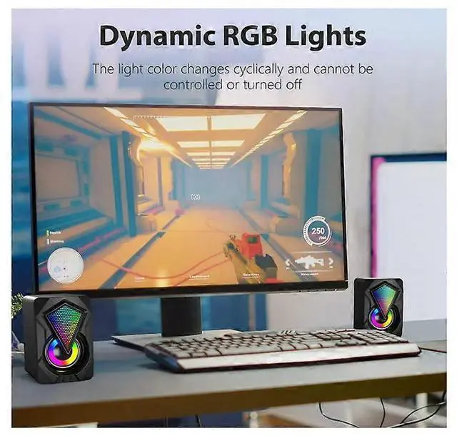 Alt view image 5 of 5 - Ecocleanpath 2.0 USB Gaming Speakers with RGB Lights, 3.5mm Aux for PC, Laptop, Phone (Black)