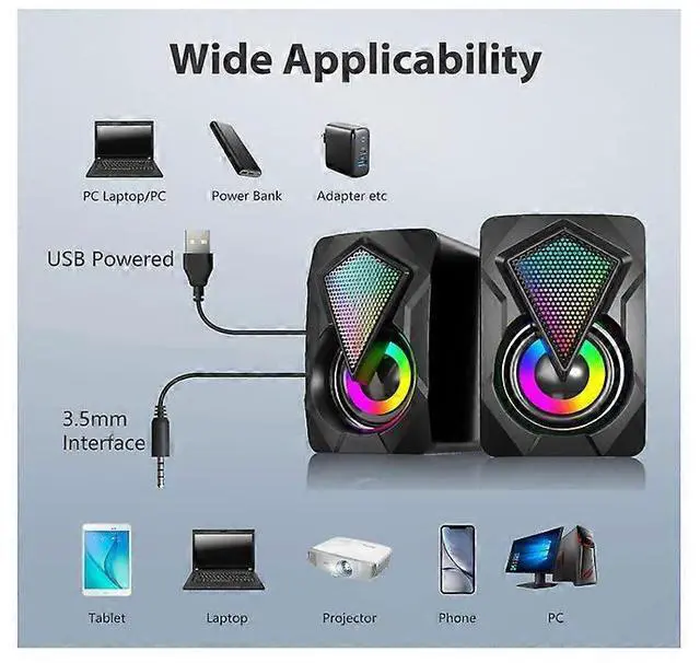 Alt view image 4 of 5 - Ecocleanpath 2.0 USB Gaming Speakers with RGB Lights, 3.5mm Aux for PC, Laptop, Phone (Black)
