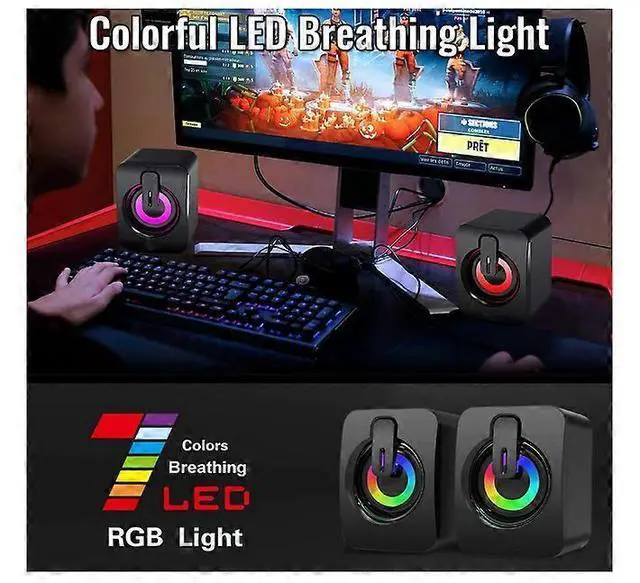 Alt view image 4 of 5 - Ecocleanpath H142 RGB Gaming Speakers, USB Powered 2.0 Mini PC Speakers with 7-Color LED Lights, 3.5mm AUX for Computer/Laptop/Phone