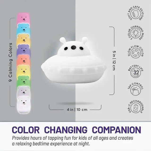 Alt view image 4 of 5 - Ecocleanpath UFO Spaceship Night Light for Kids - 9 Color Changing, Portable & Rechargeable Toddler Lamp