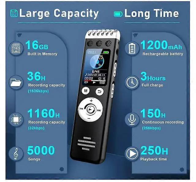 Alt view image 4 of 5 - Ecocleanpath 16GB Voice Activated Recorder with Noise Reduction, 150H Continuous Recording for Lectures & Meetings (Black)