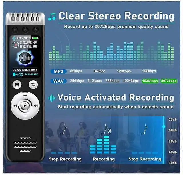 Alt view image 3 of 5 - Ecocleanpath 16GB Voice Activated Recorder with Noise Reduction, 150H Continuous Recording for Lectures & Meetings (Black)