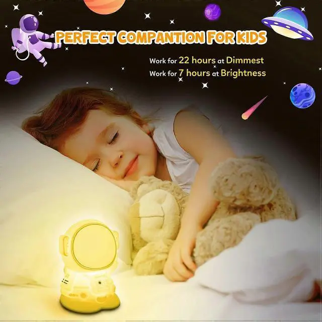 Alt view image 4 of 5 - Ecocleanpath Astronaut Night Light for Kids - Color Changing, Timer, USB Rechargeable Nursery Lamp (White)