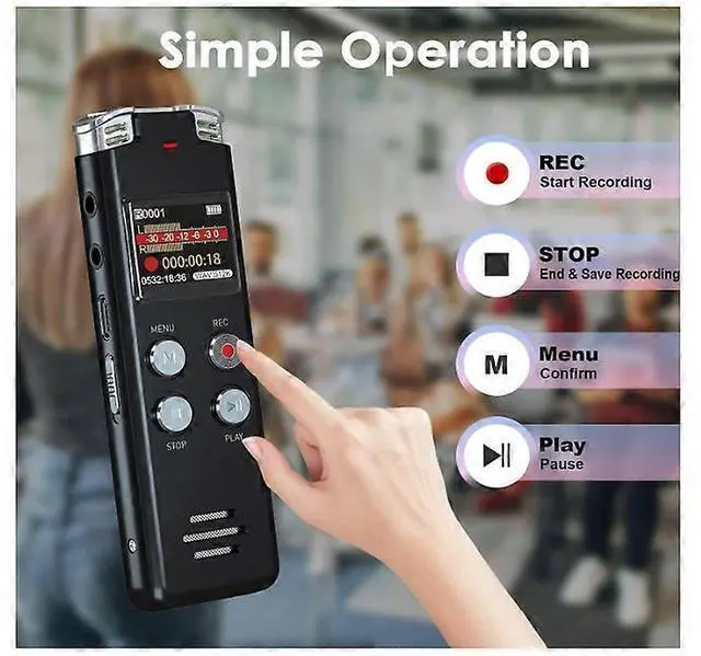 Alt view image 3 of 5 - Ecocleanpath 64GB Voice Activated Recorder - USB Rechargeable Dictaphone with MP3 Playback, Black