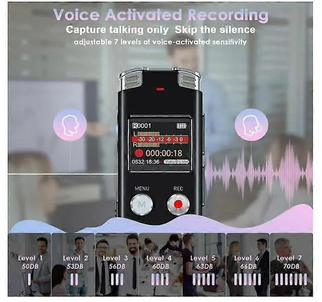 Alt view image 4 of 5 - Ecocleanpath 64GB Voice Activated Recorder - USB Rechargeable Dictaphone with MP3 Playback, Black