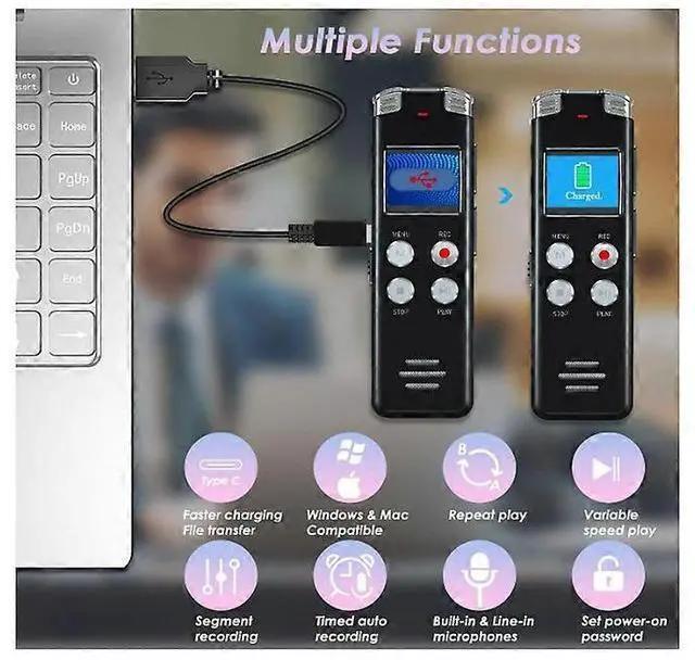 Alt view image 5 of 5 - Ecocleanpath 64GB Voice Activated Recorder - USB Rechargeable Dictaphone with MP3 Playback, Black