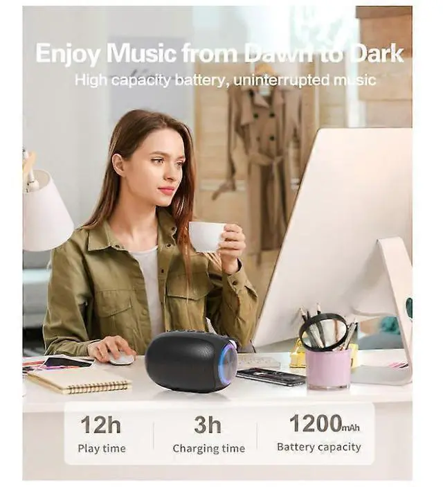 Alt view image 4 of 5 - Ecocleanpath 5W Portable Bluetooth Speaker with 10H Playtime, TWS Sync, Multi Modes & Color Lights - Black