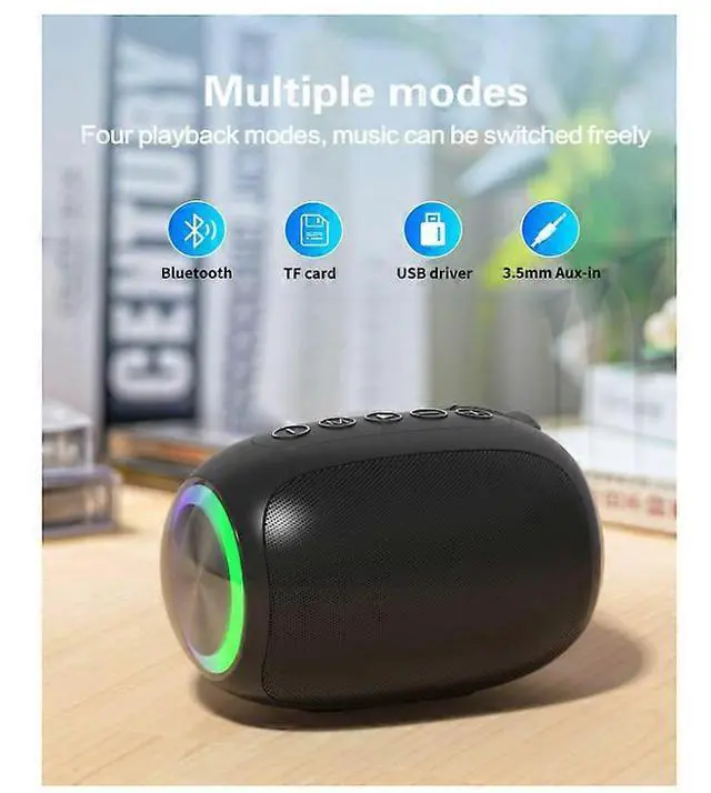Alt view image 5 of 5 - Ecocleanpath 5W Portable Bluetooth Speaker with 10H Playtime, TWS Sync, Multi Modes & Color Lights - Black
