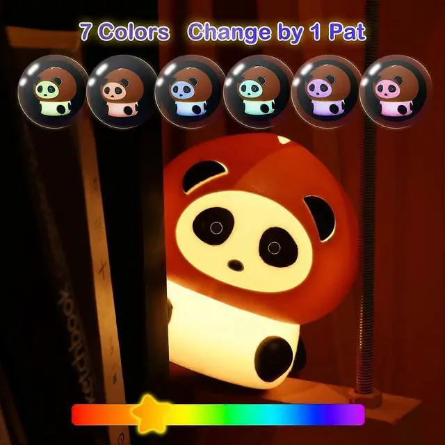 Alt view image 3 of 5 - Ecocleanpath Cute Panda Night Light, 7-Color Changing LED, Touch Dimmable Timer, USB Rechargeable Kids Bedside Lamp (Brown)