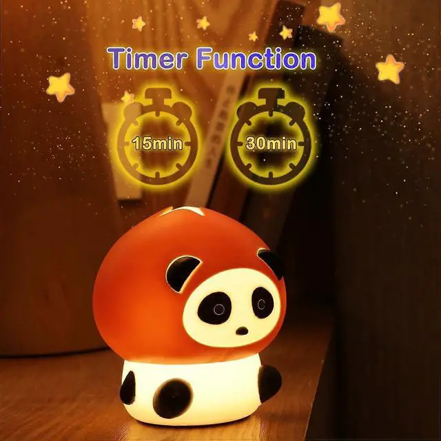 Alt view image 4 of 5 - Ecocleanpath Cute Panda Night Light, 7-Color Changing LED, Touch Dimmable Timer, USB Rechargeable Kids Bedside Lamp (Brown)