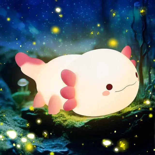 Alt view image 2 of 5 - Ecocleanpath Axolotl Night Light for Kids - Portable Rechargeable Table Lamp with Timer, Pink Kawaii Room Decor Gift