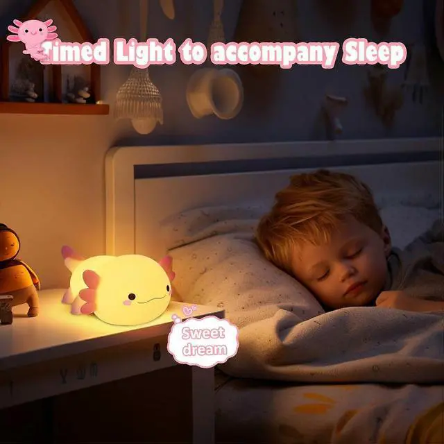 Alt view image 4 of 5 - Ecocleanpath Axolotl Night Light for Kids - Portable Rechargeable Table Lamp with Timer, Pink Kawaii Room Decor Gift