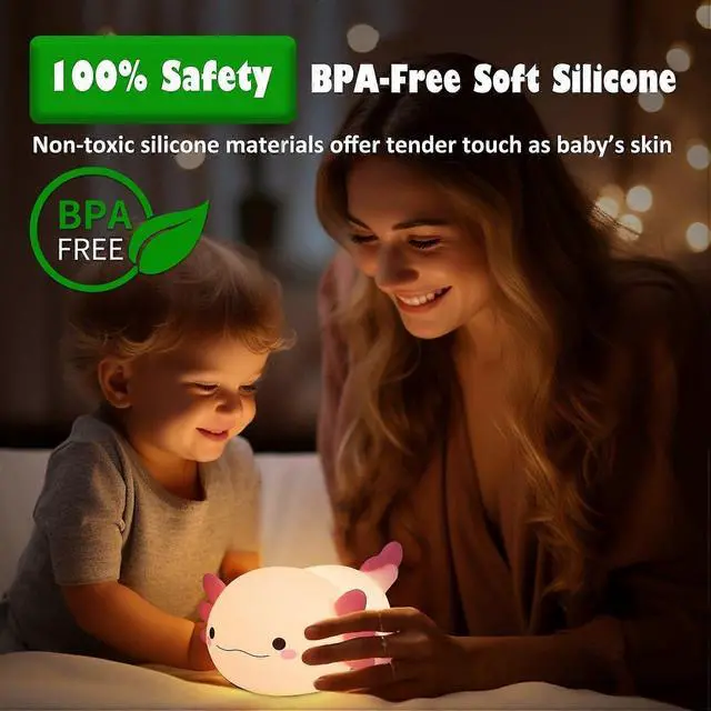 Alt view image 5 of 5 - Ecocleanpath Axolotl Night Light for Kids - Portable Rechargeable Table Lamp with Timer, Pink Kawaii Room Decor Gift