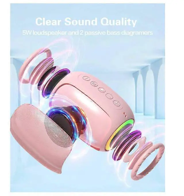 Alt view image 2 of 5 - Ecocleanpath 5W Portable Bluetooth Speaker with Colorful Lights, 10H Playtime, TWS Pairing for Home & Outdoors (Pink)