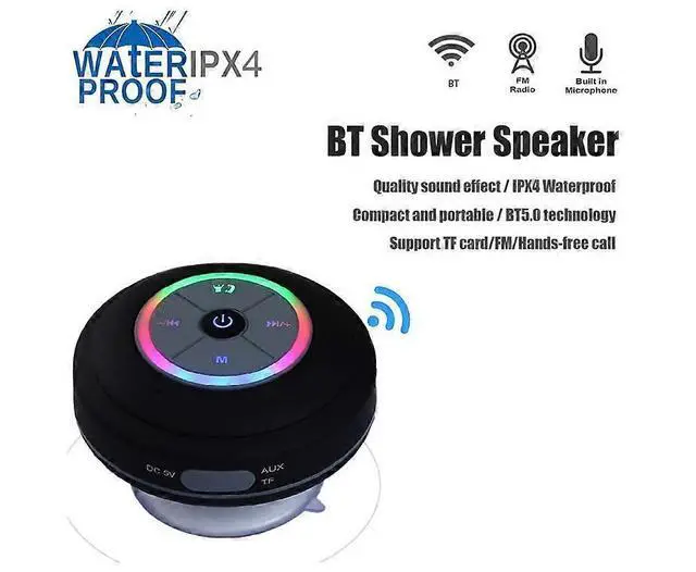 Alt view image 3 of 5 - Ecocleanpath Black LED Bluetooth Shower Speaker with Suction Cup, Waterproof Built-in Mic for Bath & Outdoor