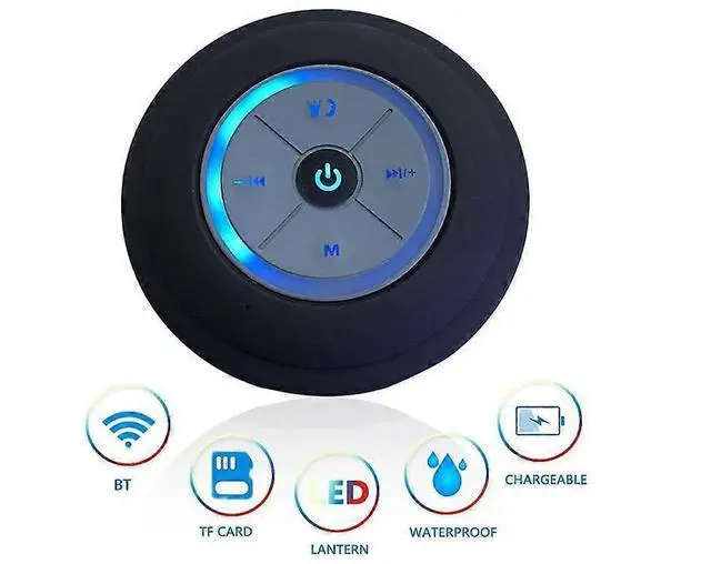 Alt view image 5 of 5 - Ecocleanpath Black LED Bluetooth Shower Speaker with Suction Cup, Waterproof Built-in Mic for Bath & Outdoor