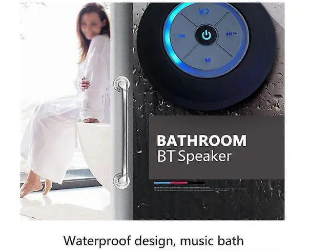 Alt view image 4 of 5 - Ecocleanpath Black LED Bluetooth Shower Speaker with Suction Cup, Waterproof Built-in Mic for Bath & Outdoor