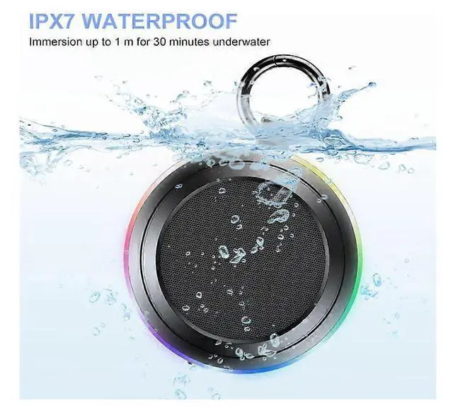 Alt view image 2 of 5 - Ecocleanpath IPX7 Waterproof Bluetooth Speaker with LED Lights, FM Radio, Suction Cup, 10W Stereo Sound - Blue