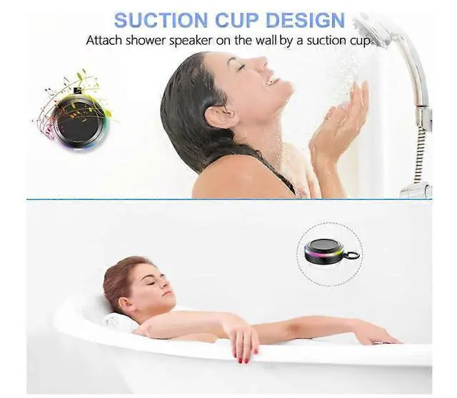 Alt view image 3 of 5 - Ecocleanpath IPX7 Waterproof Bluetooth Speaker with LED Lights, FM Radio, Suction Cup, 10W Stereo Sound - Blue