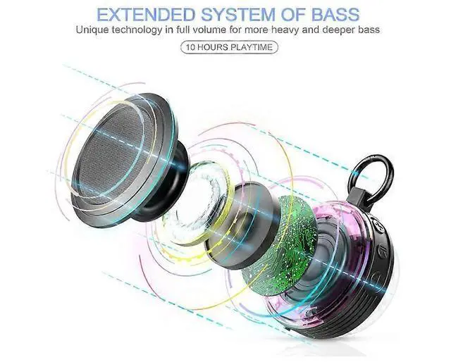 Alt view image 5 of 5 - Ecocleanpath IPX7 Waterproof Bluetooth Speaker with LED Lights, FM Radio, Suction Cup, 10W Stereo Sound - Blue