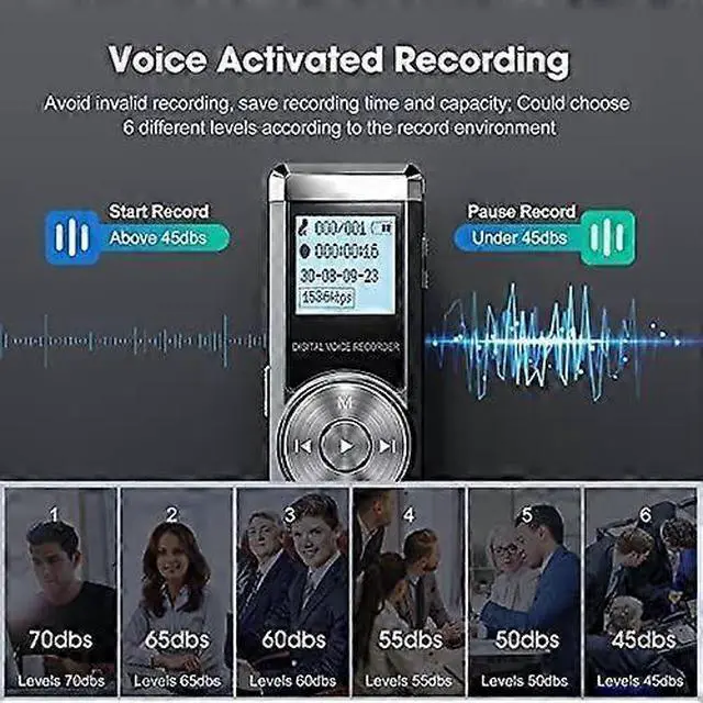 Alt view image 3 of 5 - Ecocleanpath 64GB Grey Voice Activated MP3 Recorder - Portable Digital Audio Recorder for Lectures & Meetings