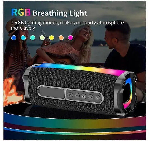 Alt view image 3 of 5 - Ecocleanpath 20W Portable Bluetooth Speaker with 18H Playtime, IPX7 Waterproof, RGB Lights & FM Radio (Black)