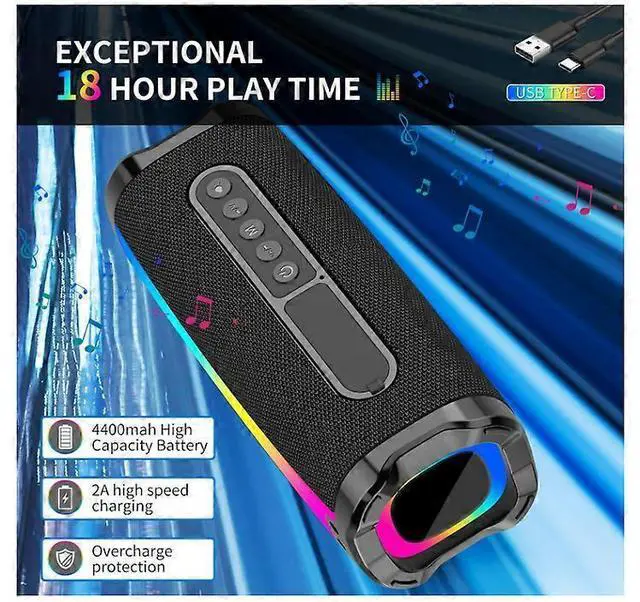 Alt view image 4 of 5 - Ecocleanpath 20W Portable Bluetooth Speaker with 18H Playtime, IPX7 Waterproof, RGB Lights & FM Radio (Black)