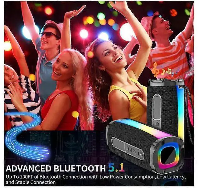 Alt view image 5 of 5 - Ecocleanpath 20W Portable Bluetooth Speaker with 18H Playtime, IPX7 Waterproof, RGB Lights & FM Radio (Black)