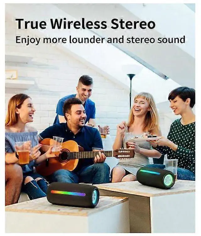 Alt view image 2 of 5 - Ecocleanpath 10W HD Bluetooth 5.3 Speaker with RGB Lights, IPX5 Waterproof, True Wireless Pairing - Black