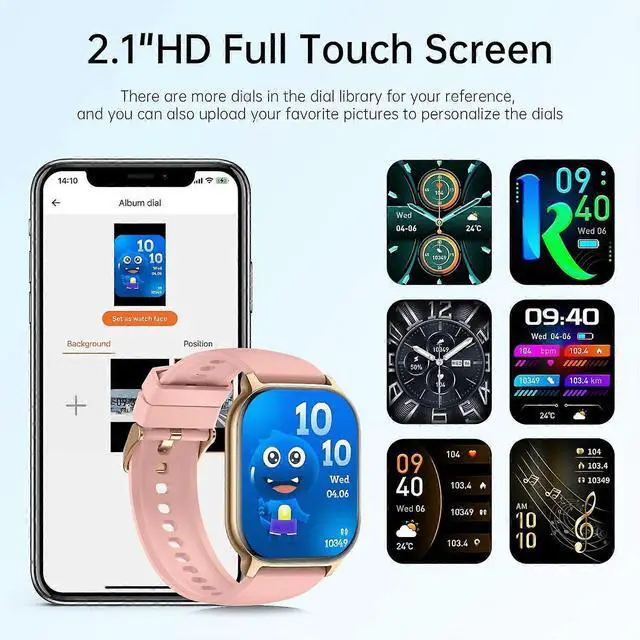 Alt view image 2 of 4 - Ecocleanpath Smart Watch 2.1" with Heart Rate Monitor, 130+ Sports Modes, IP68 Waterproof, Pink