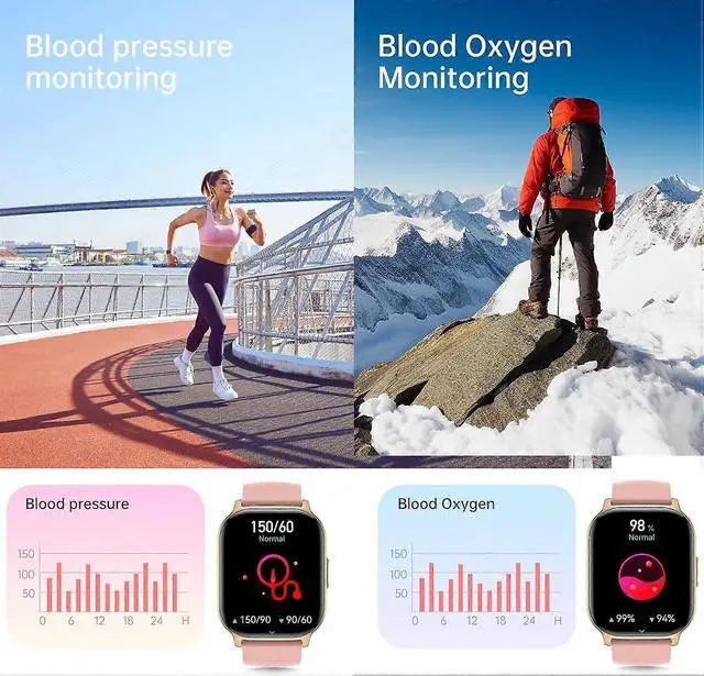 Alt view image 4 of 4 - Ecocleanpath Smart Watch 2.1" with Heart Rate Monitor, 130+ Sports Modes, IP68 Waterproof, Pink