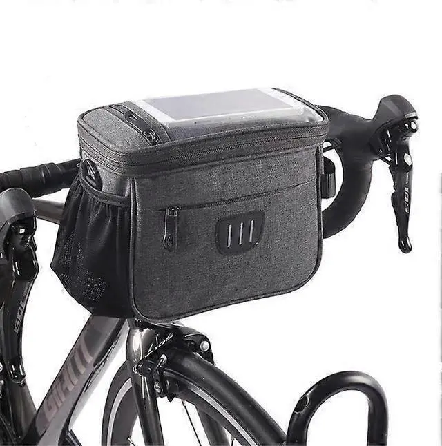 Main image of Ecocleanpath 6L Waterproof Bike Handlebar Bag, Gray Cycling Phone Holder for Mountain & Folding Bikes
