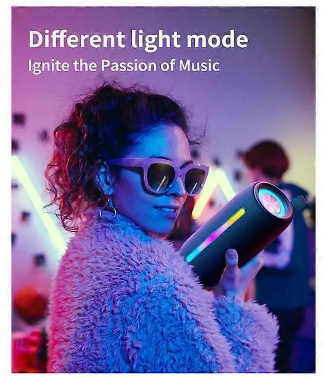 Alt view image 4 of 5 - Ecocleanpath 10W HD Bluetooth 5.3 Speaker with RGB Lights, IPX5 Waterproof, True Wireless Pairing - Black