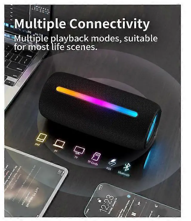 Alt view image 5 of 5 - Ecocleanpath 10W HD Bluetooth 5.3 Speaker with RGB Lights, IPX5 Waterproof, True Wireless Pairing - Black