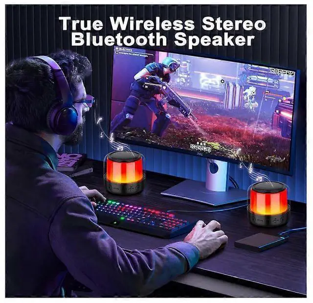 Alt view image 2 of 5 - Ecocleanpath Mini Bluetooth Speaker with 11-Color LED Lights, Dual Pairing Portable Wireless Speaker for Home & Outdoor (Black)