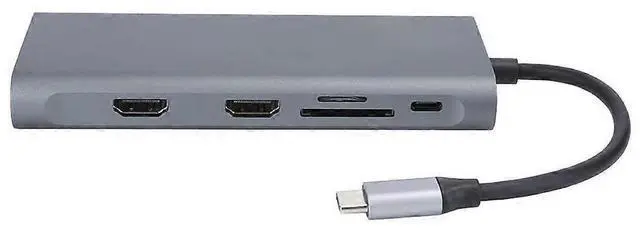 Alt view image 2 of 5 - Ecocleanpath 12-in-1 USB-C Hub Multiport Adapter with 4K HDMI, VGA, PD 100W, Gray - Triple Display Docking Station
