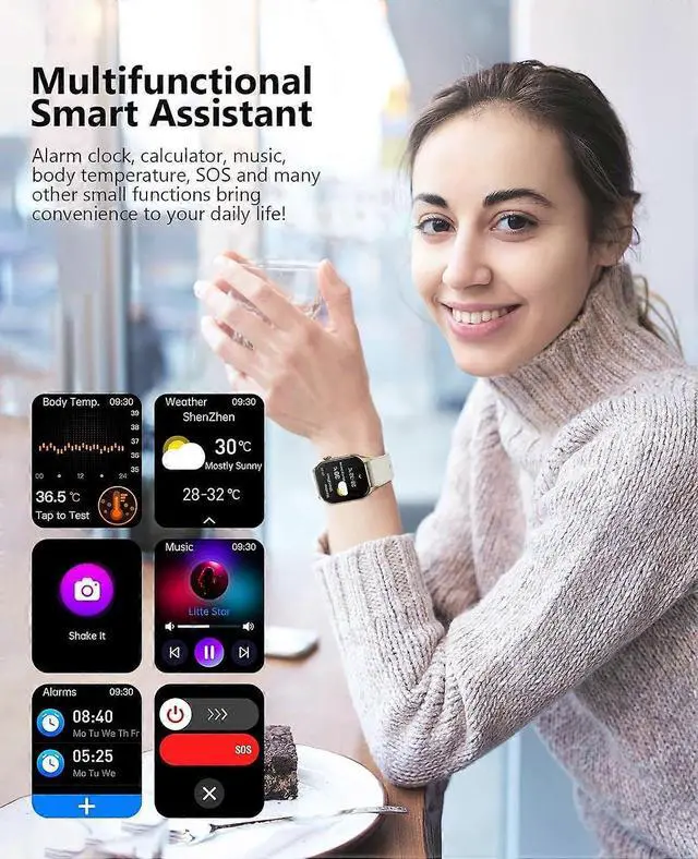 Alt view image 3 of 5 - Ecocleanpath T98 Smart Watch with Infrared Blood Oxygen Monitor, 2.04" AMOLED, 136+ Sports Modes, IP68 Waterproof - White