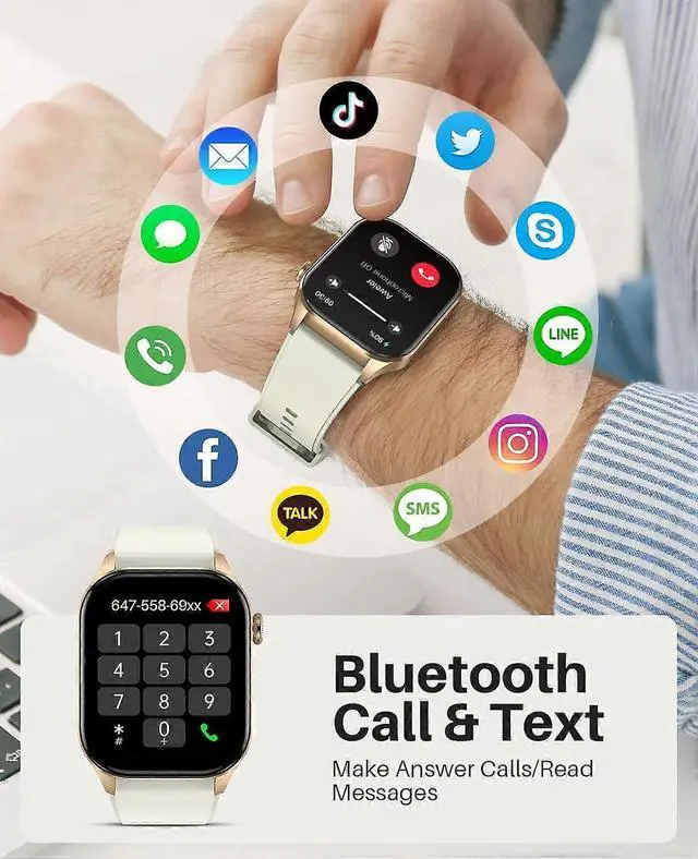 Alt view image 2 of 5 - Ecocleanpath T98 Smart Watch with Infrared Blood Oxygen Monitor, 2.04" AMOLED, 136+ Sports Modes, IP68 Waterproof - White