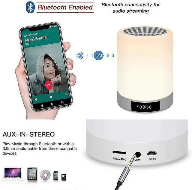 Alt view image 2 of 5 - Ecocleanpath A60805H1 5-in-1 Bluetooth Speaker with LED Light, FM Radio, Alarm & Charging