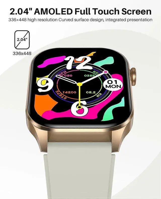 Alt view image 5 of 5 - Ecocleanpath T98 Smart Watch with Infrared Blood Oxygen Monitor, 2.04" AMOLED, 136+ Sports Modes, IP68 Waterproof - White