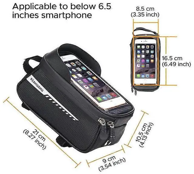 Alt view image 2 of 5 - Ecocleanpath Waterproof Bike Frame Bag with Phone Holder & Sun Visor, 6.5" Phone Compatible, Black