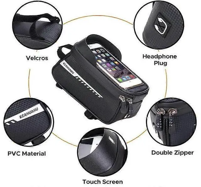 Alt view image 3 of 5 - Ecocleanpath Waterproof Bike Frame Bag with Phone Holder & Sun Visor, 6.5" Phone Compatible, Black