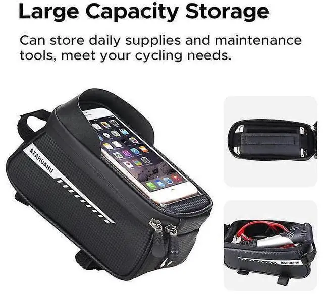 Alt view image 4 of 5 - Ecocleanpath Waterproof Bike Frame Bag with Phone Holder & Sun Visor, 6.5" Phone Compatible, Black