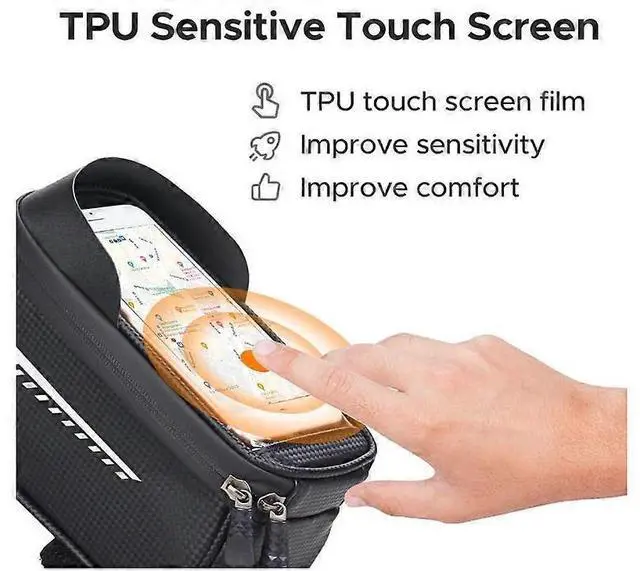 Alt view image 5 of 5 - Ecocleanpath Waterproof Bike Frame Bag with Phone Holder & Sun Visor, 6.5" Phone Compatible, Black