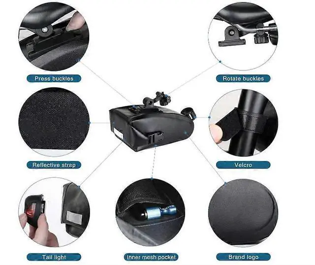 Alt view image 4 of 5 - Ecocleanpath 1.2L Waterproof Bike Seat Bag - Black Cycling Storage for Mountain & Road Bikes