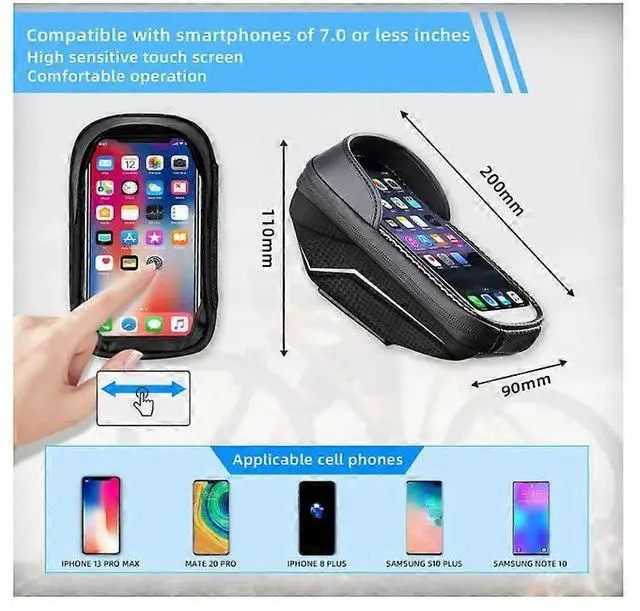 Alt view image 2 of 5 - Ecocleanpath Waterproof Bike Frame Bag with TPU Touchscreen & Headphone Hole, Fits Phones Up to 6.8 Inch (Black)