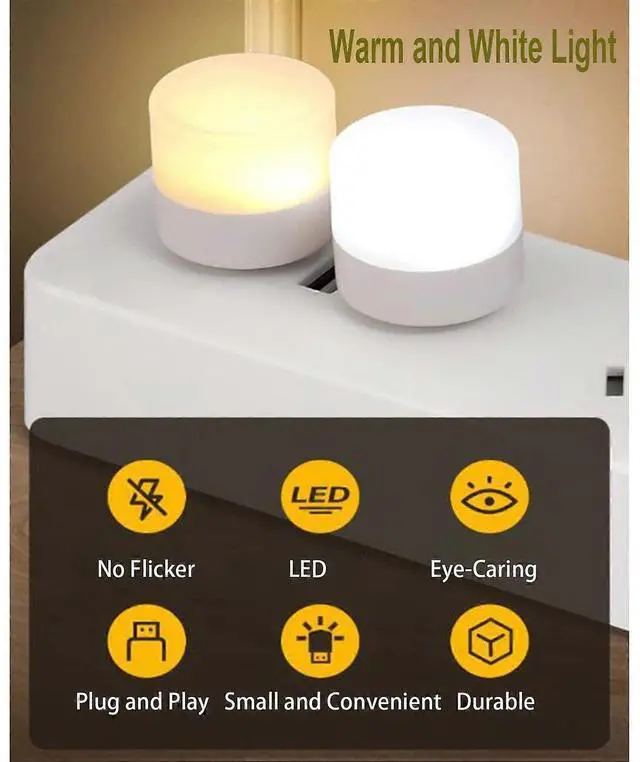 Alt view image 2 of 5 - Ecocleanpath 6-Pack USB LED Night Light, Warm White Plug-in Mini Bulb for Bedroom, Bathroom, Hallway